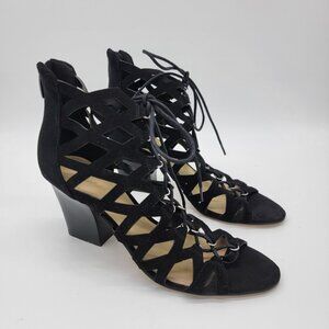 Marc Fisher Heels Womens 7.5M BLAIR Suede‎ Round Open Toe Strappy